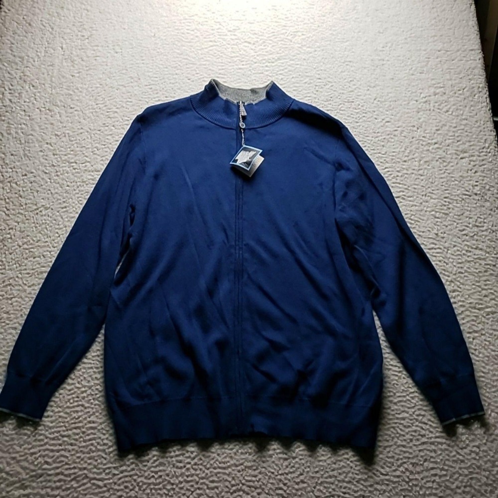 Tailorbyrd Sweater Mens XL Blue Full Zip Mock Neck Knit Cotton Rayon Casual